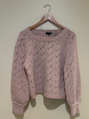 J Crew Soft Pink Knit Pointelle Sweater - Women's Wool & Acrylic Blend Size L